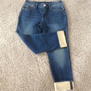 Chico's Dark Wash Cropped Ankle Jeans with Cuffed Detail